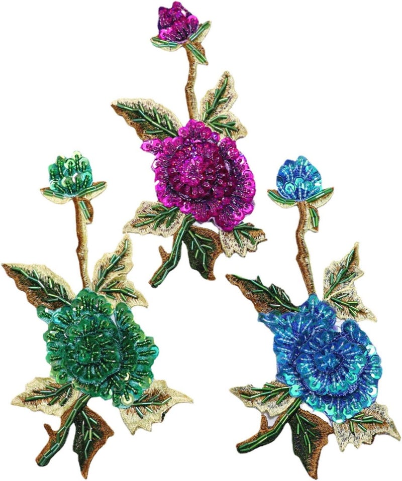 JRYYR Rose Sequin Applique, Embroidered Patch Flower for Dresses and Other Garments Decorative Rose Patches (Blue) - Image 4